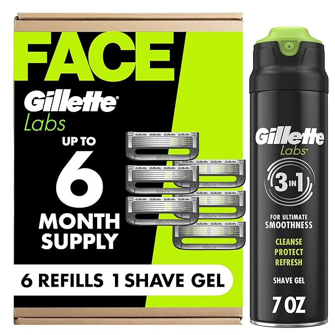 Gillette Labs Razor Refills for Men, 6 Razor Blade Refills and 7oz Rapid Foaming Shave Gel