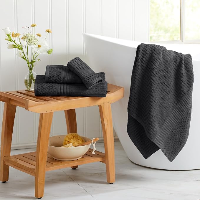 Springtree Home 100% Cotton Bath Towel Set | 6-Piece Set | Textured | Black | Absorbent & Quick-Dry Bathroom Towels | Textured and Durable Cotton Towels for Bathroom | OEKO-TEX | Krista Collection