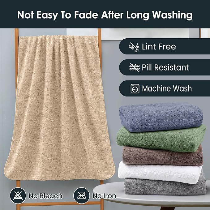 JML Bath Towels, Pack of 4, 30"x60", Large, Camel | Hanging Loop, Super Soft, Absorbent, Lint Free, Fade Resistant, Lightweight, Quick Dry, Use for SPA , Sauna, Salon Hair Wrap