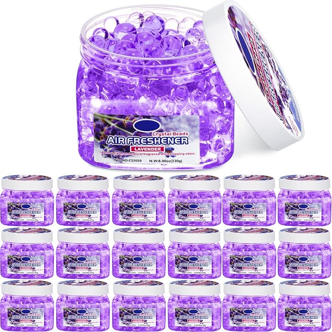 18 Pack Gel Odor Eliminator Beads 8 Ounce Scent Beads Bulk Air Freshener Removing Long Lasting Eliminates Odors for Home, Bathrooms, Cars, Boats, Rvs and Pet Areas(Lavender)