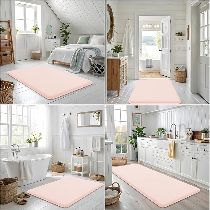 Smiry Memory Foam Bath Mat 59x20, Extra Soft and Absorbent Bathroom Mats, Non Slip Washable Carpet for Floor, Shower and Tub, Pink