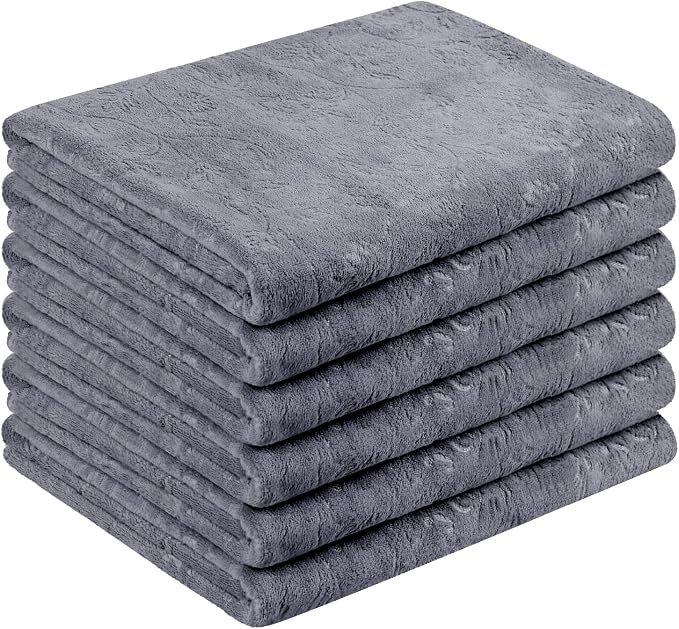 JML Large Microfiber Bath Towels Set of 6, 30" x 60", Grey Floral, | Soft,Super Absorption, Quick-Drying Perfect for Shower, Sauna, Yoga, Gym, Beach, Pool, Sport
