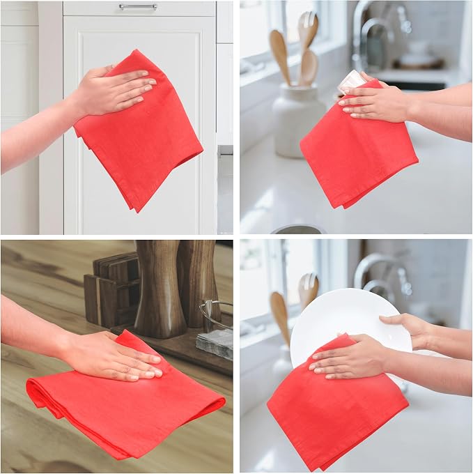Urban Villa Kitchen Towels Cotton Dish Towels 27”x27” (Set of 4) Red