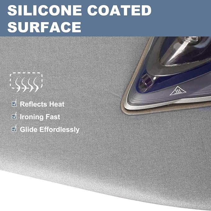 VividPaw 14x42 Inch Over-The-Door Ironing Board Cover with User-Friendly Design, Heavy-Duty Padding, Adjustable Elastic Drawstring and Fasteners - Replacement Iron Board Cover (Grey, 14" x 42")