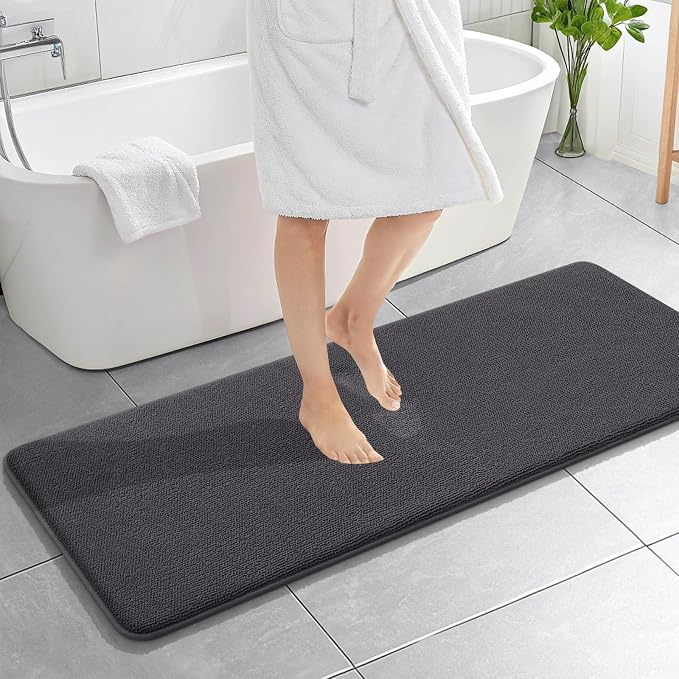 OLANLY Memory Foam Bathroom Runner Rug 59x20, Absorbent Long Mat, Dark Grey | Soft Quick Dry Bath Mat Rugs, Non-Slip, Machine Washable Mat for Bathroom Floor, Tub and Shower, Home Decor Accessories