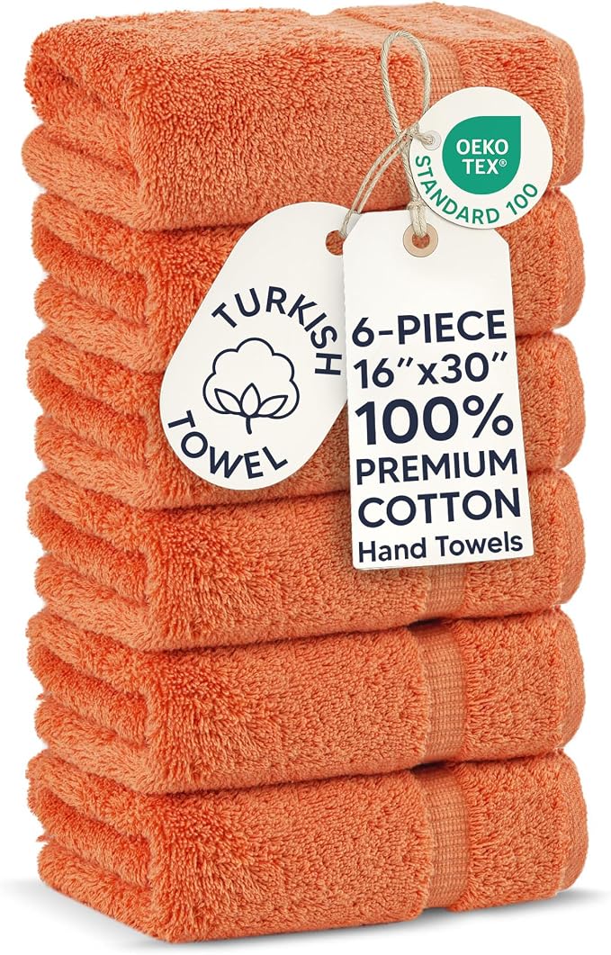 Chakir Turkish Linens | Hotel & Spa Quality 100% Cotton Premium Turkish Towels | Soft & Absorbent (6-Piece Hand Towels, Coral)