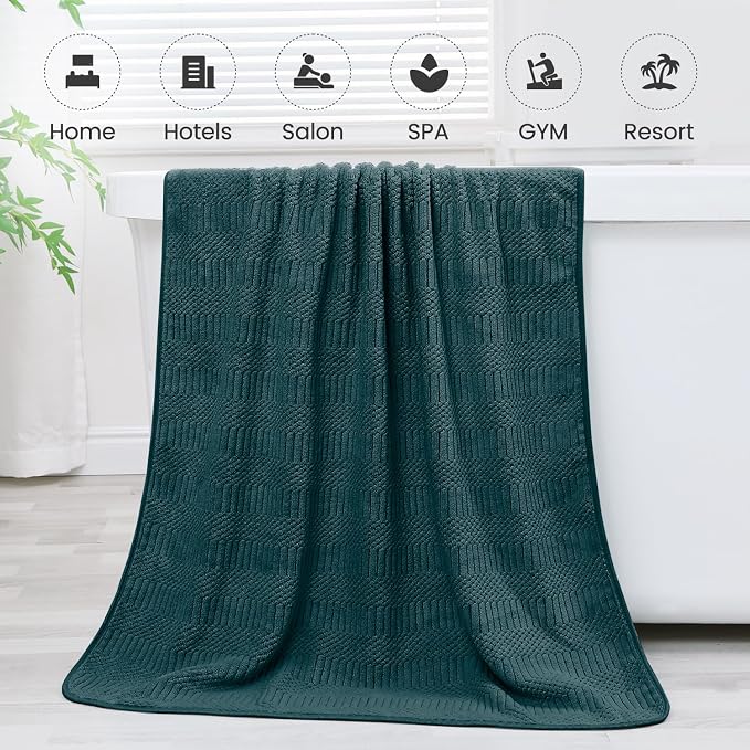 JML Microfiber Bath Towels, Teal, 30" x 60", Set of 2 | Hanging Hook, Lint Free, Oversized, Soft, Super Absorbent, Fast Drying, Use for Sport, Fitness, Yoga, Diamond Cross Grid