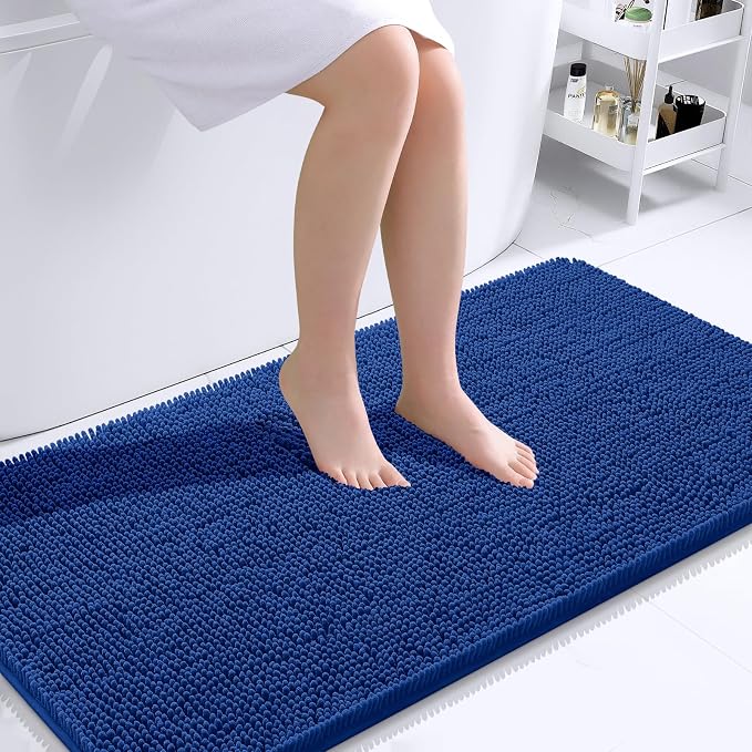 OLANLY Bathroom Runner Rugs 44x24, Soft Absorbent Chenille Bath Rugs, Rubber Backing Quick Dry, Machine Washable Long Bath Mats for Bathroom Floor, Tub and Shower, Home Decor Accessories, Royal Blue