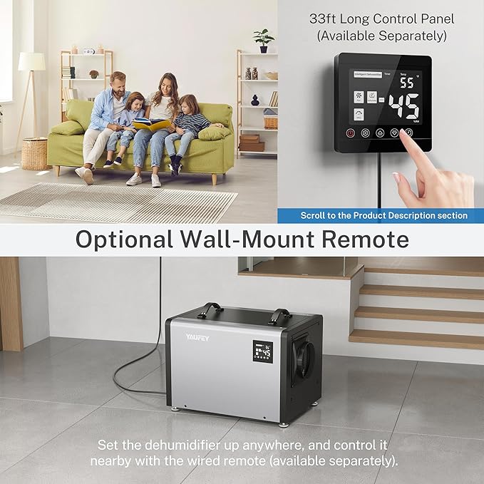 Yaufey 125 Pints Commercial Dehumidifier with Pump for Crawl Space, Basement, Industrial Area, 10-90% RH Humidity Control, 6500 Sq.Ft. 24/7 Running Continuous Drainage, Auto Defrost, 5-Yr Coverage