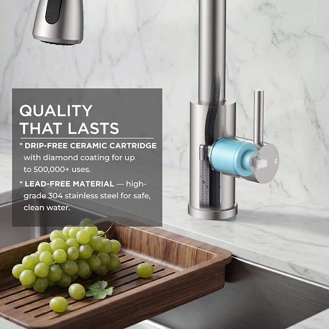 FORIOUS Touch Activated Kitchen Faucets Pull Down Sprayer, Brushed Nickel | High Arc Kitchen Sink Faucet with Deck Plate, Stainless Steel, Single Hole, Single Handle, Fit for RV Bar Farmhouse Laundry