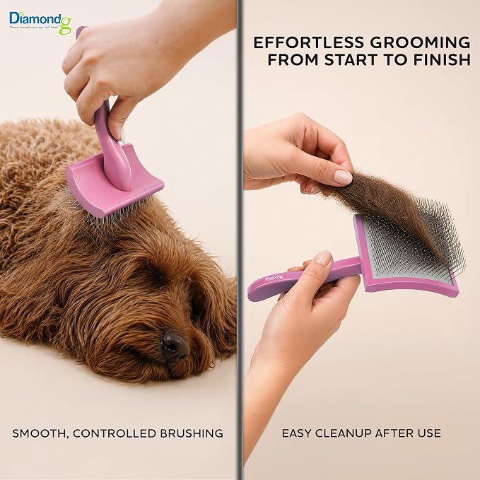 Diamondg Pet Slicker Brush for Dogs & Cats – Professional Grooming Brush for Shedding, Detangling & Coat Maintenance, Gentle Fine Wire Pins, Ergonomic Handle, Pink