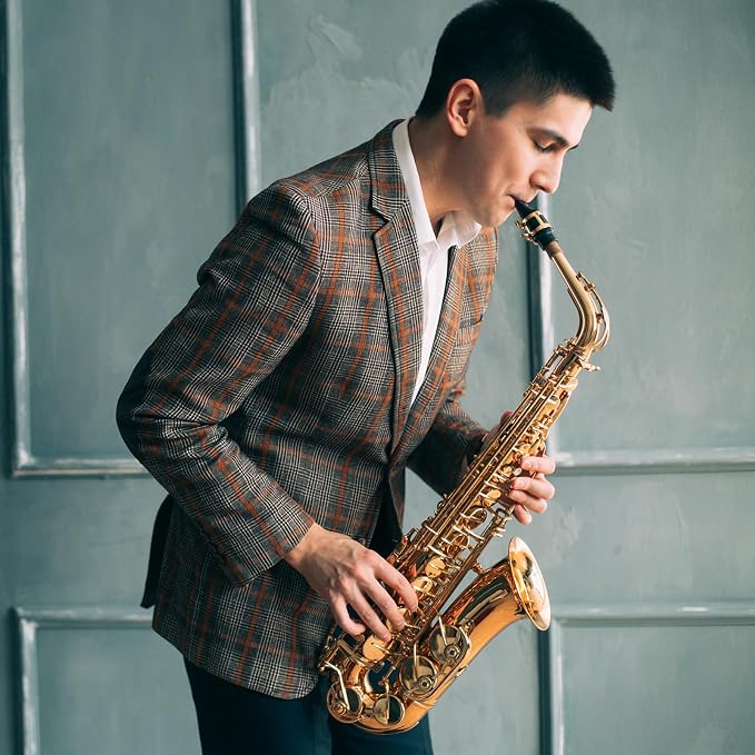 E Flat Alto Saxophone, Brass Sax with Carry Case, Golden | Saxophones Include Mouthpiece, Cleaning Brush, Cloth, Strap Accessories, For Beginner Student and Professional