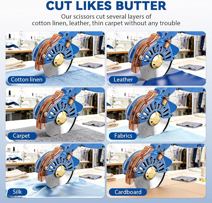 BAOSHISHAN 100mm Plug-in Electric Fabric Rotary Cutter Heavy Duty | Speed Adjustable Round Blade Fabric Cutting Machine for ≤1.06 inch Thickness Multilayer Fabric Leather Cloth Carpet (Blue)