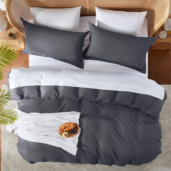 Nestl Twin Duvet Cover Set - Soft Double Brushed Dark Grey Duvet Cover Twin XL, 2 Piece, with Button Closure, 1 Duvet Cover 68x90 inches and 1 Pillow Sham