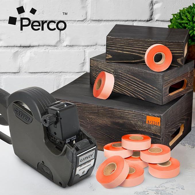 Perco Fluorescent Red Price Marking Labels - 44,000 Blank Labels for Garvey Contact 22-6/22-7/22-8 Price Gun with Ink Roll Included - 36 Rolls, 4 Sleeves - Made in USA