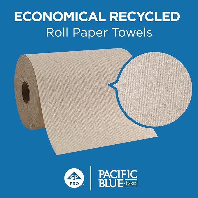 Pacific Blue Basic by Georgia-Pacific PRO Recycled Hardwound Paper Towel Rolls, Brown, 350 Feet Per Roll, 12 Rolls Per Case, 26401