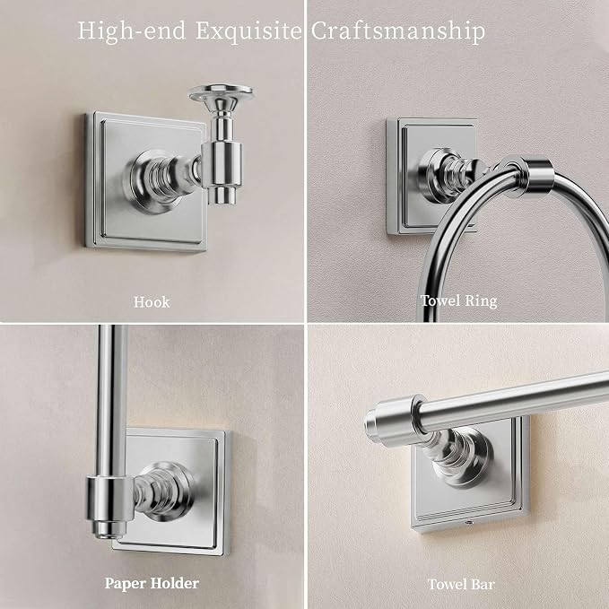 VEHCIL Polished Chrome Bathroom Towel Bar Set, 5 Piece Bathroom Hardware Accessory Set, SUS304 Stainless Steel 24" Towel Rack Holder Set for Bathroom, Wall Mounted