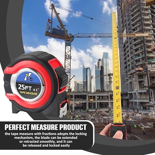 Youyole 10 Pack Tape Measure with Fractions 1/8 Steel Measuring Tape Retractable Easy Read Measurement Ruler Steel Power Blade (25 ft X 1 in,Red)