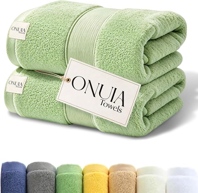 2 Packs Luxury Bath Towels Set, Ultra Soft Skin Bath Towel, Premium Hotel Bathroom Towels, Absorbent Quick Drying & Low Lint for Bathroom Spa Gym & Home Use，Green Set of 2