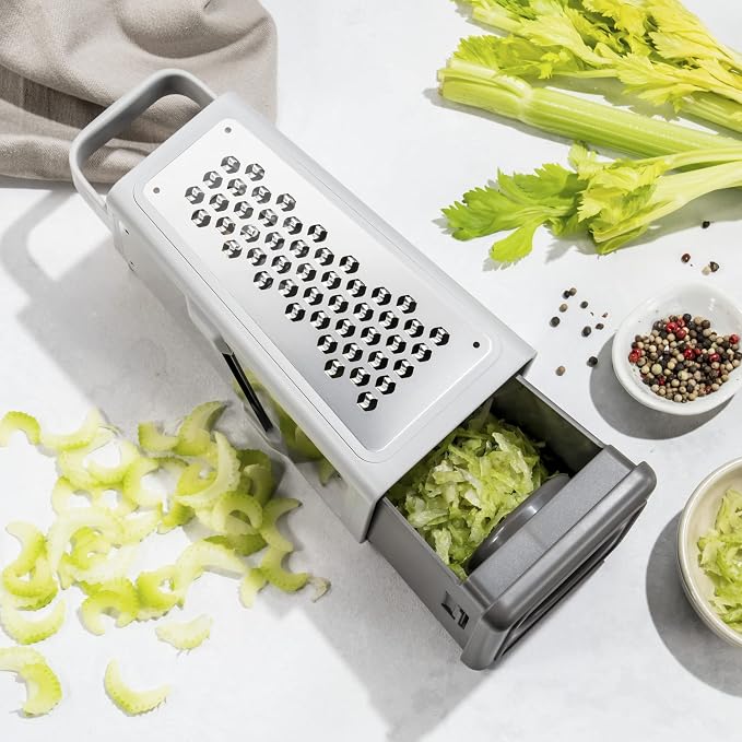 ZWILLING Z-Cut Tower Multifunctional Box Grater, Faster Grating Technology, Cheese Grater, Zester, Garlic grater, Slicer, Rasp Grater and more, Gray