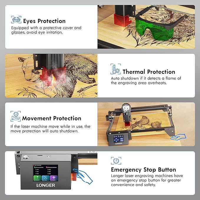 Longer RAY5 5W Laser Engraver with Rotary Roller, 8 Pcs Raiser, 3.5” Color Touch Screen, App Offline Control, DIY Engraver Tool for Metal/Glass/Wood Engraving Area 15.75"x15.75"