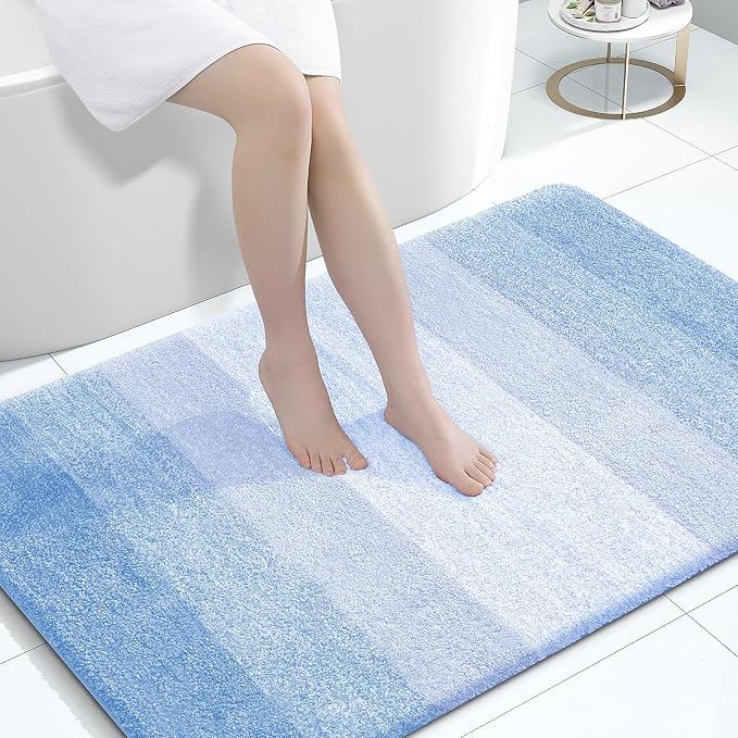 OLANLY Large Bathroom Rugs Mat 44x32, Extra Soft Absorbent Microfiber Bath Rugs, Rubber Backing, Quick Dry, Washable Bath Mats for Bathroom Floor, Tub and Shower, Home Decor Accessories, Light Blue