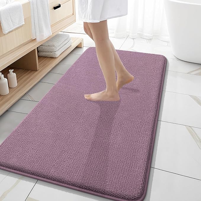 OLANLY Memory Foam Bathroom Runner Rug 47x20, Absorbent Long Mat, Deep Plum | Soft Quick Dry Bath Mat Rugs, Non-Slip, Machine Washable Mat for Bathroom Floor, Tub and Shower, Home Decor Accessories