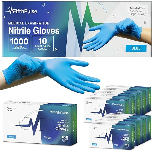 FifthPulse Medical Exam Blue Nitrile Gloves X Small 1000 Count - 3 Mil Powder and Latex Free Disposable Gloves - Case of 10 Boxes of 100
