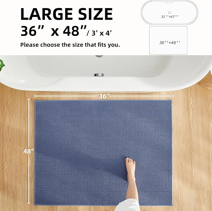 TYUU Large Bathroom Rugs Non Slip Washable Bath Rugs Super Absorbent Bathroom Rug Thin Quick Dry Low Pile Bath Mats, Denim Blue 36"x48"