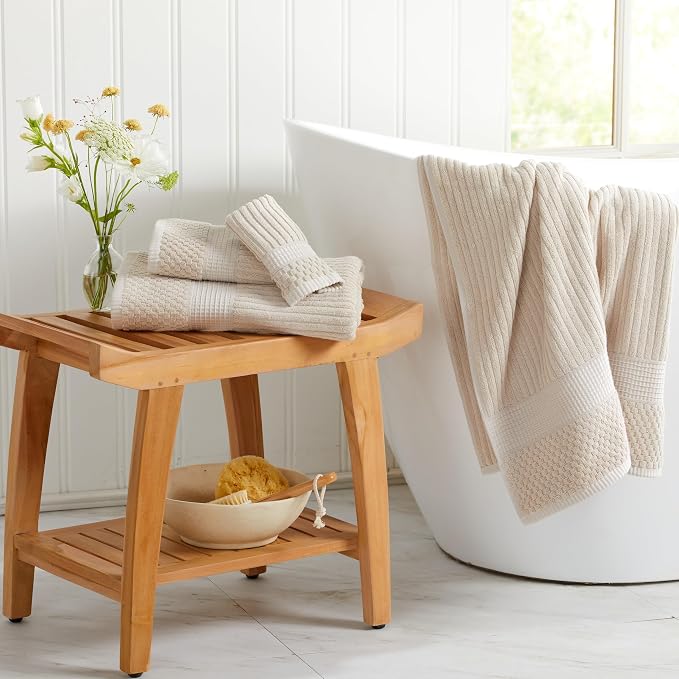 Springtree Home 100% Cotton Bath Towel Set | 4-Pack | Textured | Beige | Absorbent & Quick-Dry Bathroom Towels | Textured and Durable Cotton Towels for Bathroom | OEKO-TEX | Krista Collection