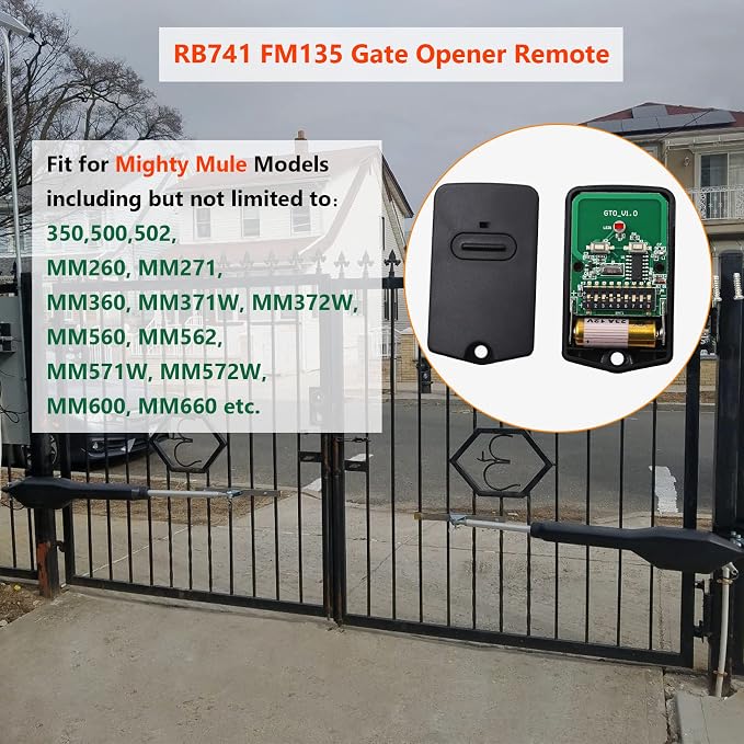 RB741 for Mighty Mule Gate Opener Remote, 318MHZ (2 Pack) | 9 Dip FM135 Gate Transmitter for MM371W MM572W etc. Compatible with GTO Gate Clicker Garage Door Entry Controller