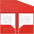 Yeaqee 100 Pcs Plastic Folders with Pockets Bulk 3 Hole Punched 2 Pocket File Folders for 3 Ring Binder Divider Folder for Notebooks, Durable Poly for Office Home (Red)