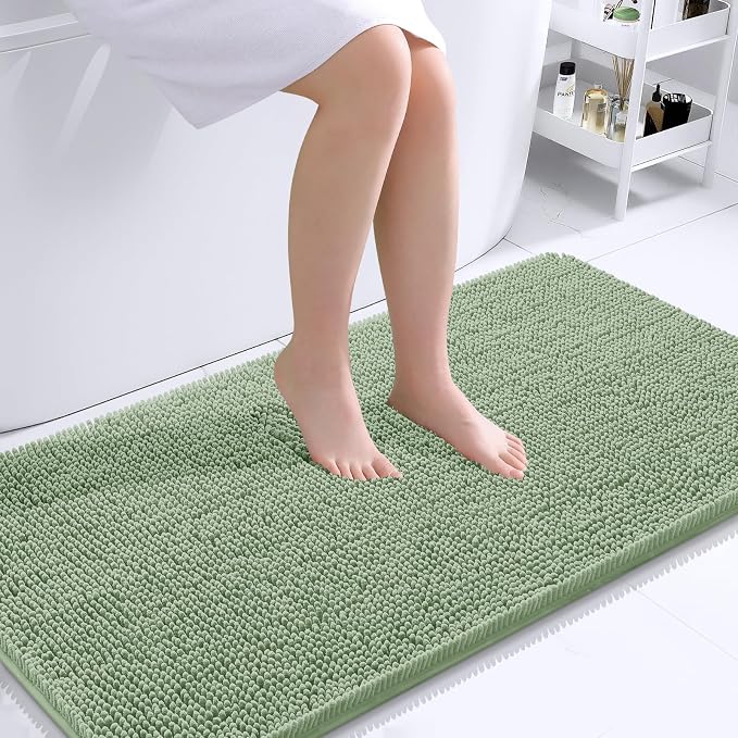 OLANLY Large Bathroom Rugs 45x27, Extra Soft Absorbent Chenille Bath Rugs, Rubber Backing Quick Dry, Machine Washable Bath Mats for Bathroom Floor, Tub and Shower, Home Decor Accessories, Sage Green
