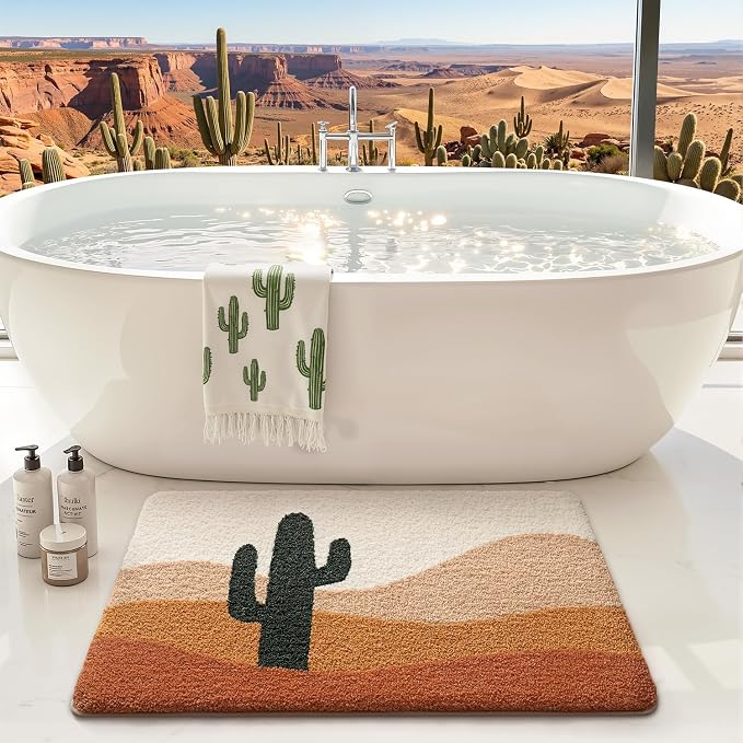LUMI Bathroom Rugs Cute Cactus Design, Soft Absorbent Microfiber Bath Mat Non-Slip, Machine Washable Quick Dry Luxury Rug Desert Fun Plant for Floor, Bathtub, Home Decor, 24"x36"