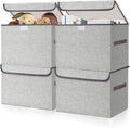 Bagnizer Linen Fabric Foldable Storage Cube Bin Organizer Basket with Flip-Top Lid & Handles, Large Clothes Blanket Box for Home, Office, Closet, Light Gray, 4 Pack 14.6 x 9.5 x 9.5”