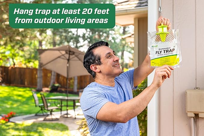 RESCUE! Outdoor Disposable Fly Trap – Hanging Fly Catcher with Attractant Bait, Fly Bag for Patio, Yard, Trash & Farm Areas – Easy-to-Use Outdoor Fly Control - 12 Traps