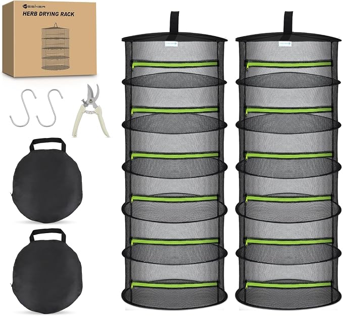 Yesker 6 Layer Herb Drying Rack Hanging Mesh Net Foldable Plant Drying Racks 24" w Green Zipper Pruning Shears Dryer Hanging Rack for Herbs Seed Bud Fruit Clothes Grow Tent Closet Garden Outdoor 2 PCS | 24" w Green Zipper Pruning Shears Dryer Hanging R...