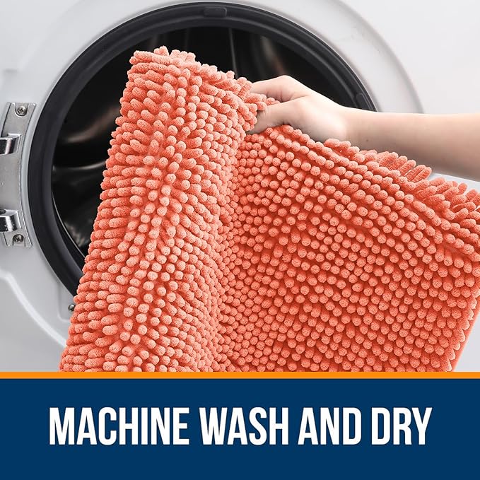OLANLY Bathroom Runner Rugs 47x24, Extra Soft Absorbent Chenille Bath Rugs, Rubber Backing Quick Dry, Machine Washable Long Bath Mats for Bathroom Floor, Tub and Shower, Home Decor Accessories, Coral