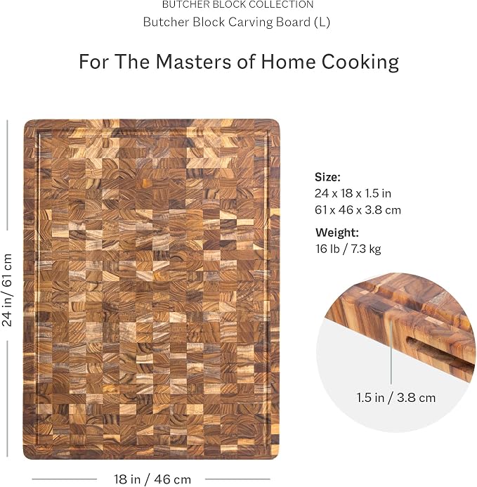 Teakhaus Butcher Block Carving Board - Extra Large Reversible Wooden Cutting Board with Juice Groove - Holiday Gift Ideas for Men and Women - Gift-Ready End Grain Wood, Knife Friendly - FSC Certified