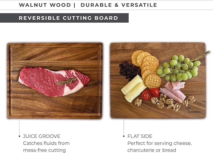 Walnut Wood Cutting Board – 17"x13" Butcher Block – Reversible Chopping Board with Juice Groove – For Meat, Cheese, Veggies, Charcuterie – Knife Friendly Kitchen Essential