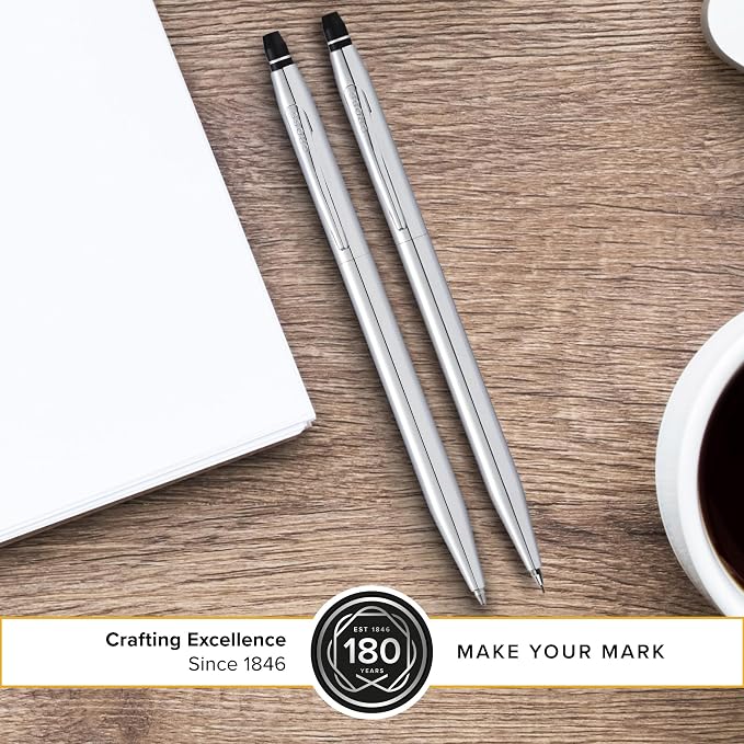Cross Click Chrome Ballpoint Pen & Pencil Gift Set - Luxury Writing Instrument Set for Effortless Writing - Ballpoint Pen & 0.5mm Tip Pencil - Refillable - Elegant Accessory - Premium Gift Box