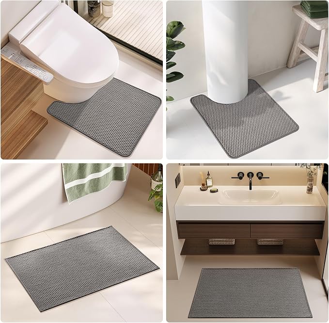 TYUU Bathroom Rugs Non Slip Washable, Super Absorbent Thin Bath Mat Small Quick Dry Low Pile Bathroom Rug, Dark Grey 20"x30"