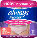 Always Discreet Reimagined Adult Diapers for Women, Maximum Absorbency Incontinence and Postpartum Underwear Size XL/XXL, Up to 100% Leak Free Bladder Leak Protection, 11 Count