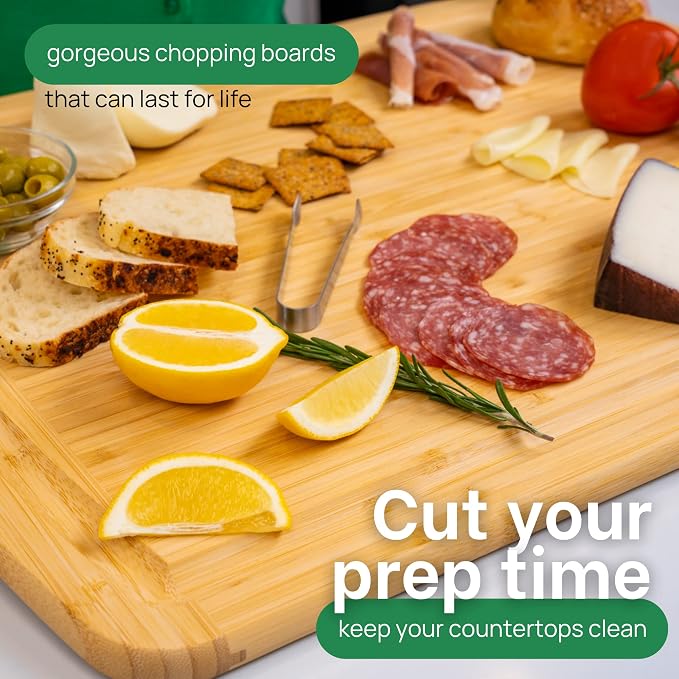 GREENER CHEF 30 Inch 3XL Extra Large Cutting Board with Lifetime Replacements - Oversized Bamboo Stove Top Cover Noodle Board - Wooden Meat Cutting Board - Turkey Carving Board - Charcuterie Board