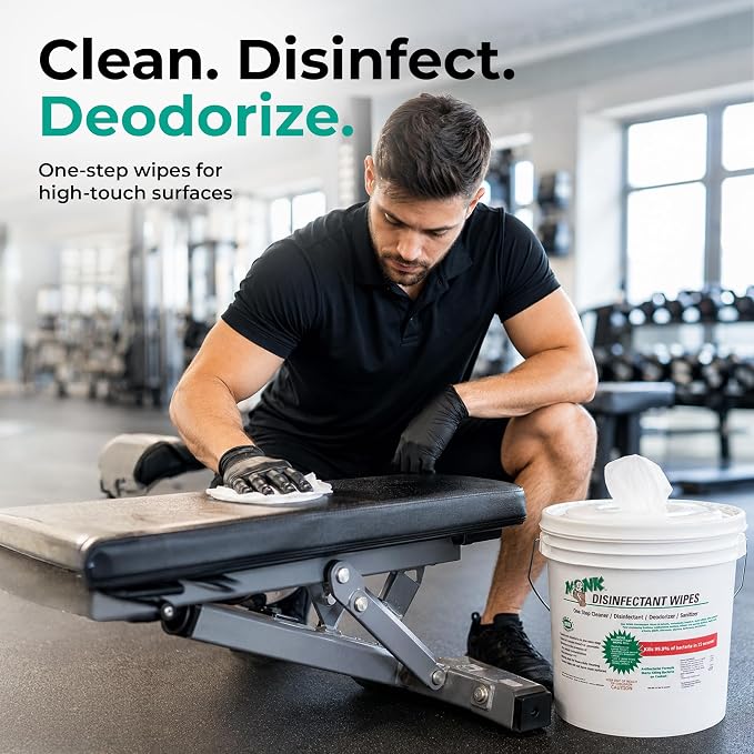 Monk Disinfecting Wipes (2 Buckets of 800 Count) for Commercial Facilities | Heavy Duty Cleaning Wipes - 3in1 Disinfectant, Deodorizer & Sanitizer Cleaning Supplies – All Purpose Cleaner for Home & Gym