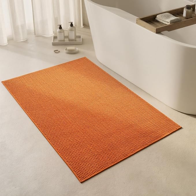 Triohero Large Bathroom Rugs Non Slip Washable Bath Rugs Super Absorbent Bathroom Rug Thin Quick Dry Low Pile Bath Mats, Orange 36"x48"