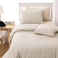 Wake In Cloud - Striped Cotton Duvet Cover Set, 100% Washed Cotton Textured Bedding Set, Ticking Stripe Pinstripe Farmhouse, 3 Pieces, Tan, Twin/Twin XL Size