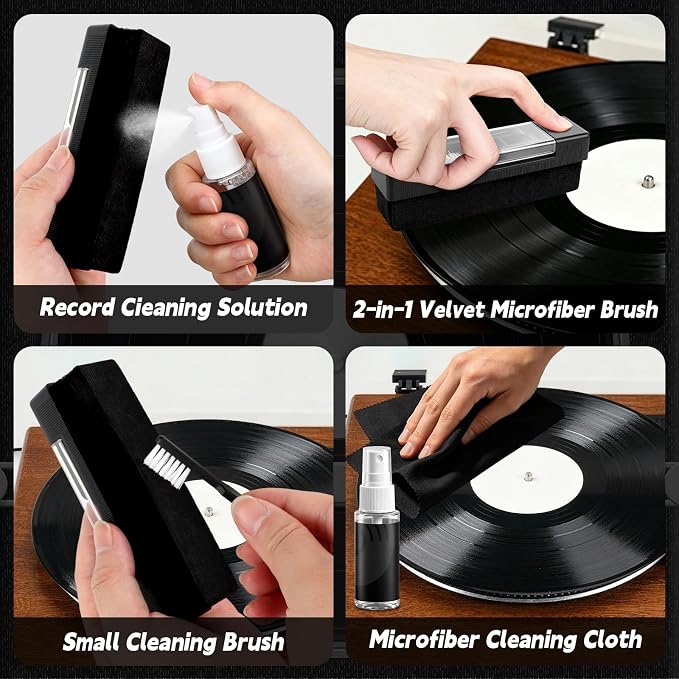 9-in-1 Vinyl Record Cleaning Kit,Turntable Cleaner Set with 2 TN3600L Replacement Stylus Needles,Velvet Brush,Anti-Static Record Brush,Nano Brush,Stylus Brush,Cleaning Cloth for LP Albums
