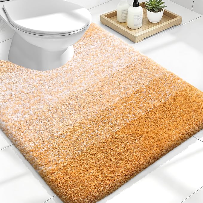 OLANLY Luxury Toilet Rugs U-Shaped 24x20, Extra Soft and Absorbent Microfiber Bathroom Rugs, Non-Slip Plush Shaggy Bath Mat, Machine Wash Dry, Contour Bathroom Mats for Toilet Base, Golden Yellow