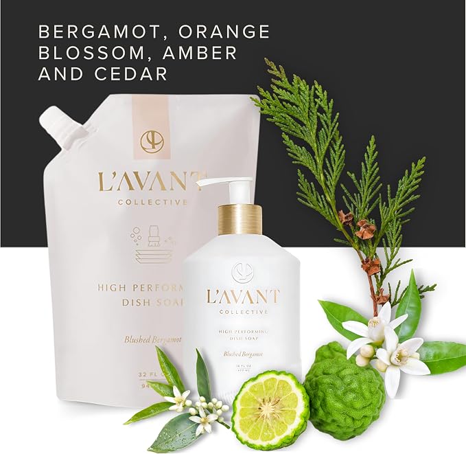 L'AVANT Collective Natural Luxury Dish Soap Refill | Plant-Based, Non-Toxic & Grease-Cutting, Refill for Glass Bottle, 32 Fl Oz | Blushed Bergamot
